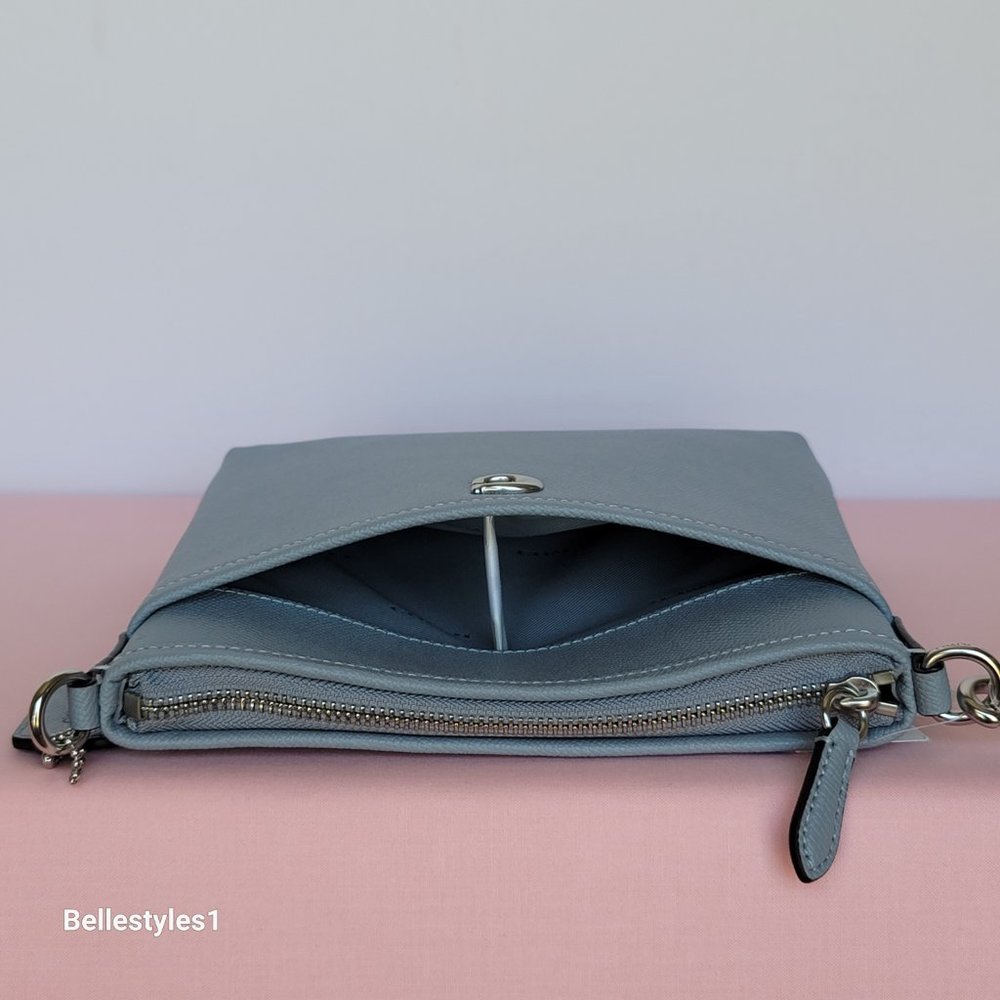 COACH Kitt Crossgrain Leather Messenger Crossbody- Grey Blue color ⭐ - Picture 9 of 16